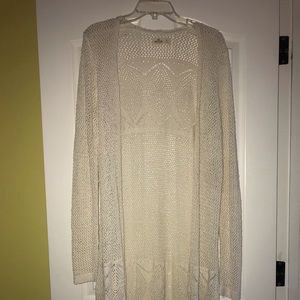 Open front cable weave sweater, calf length